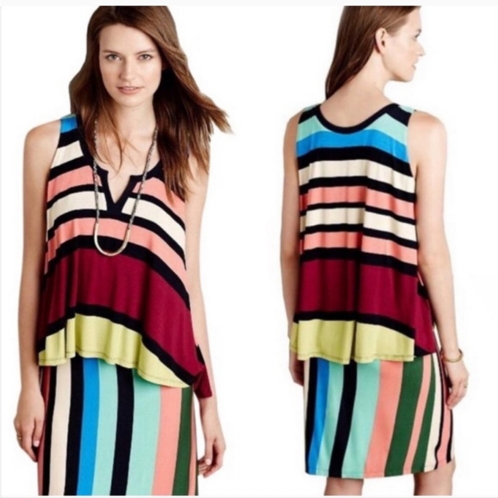 Anthropologie Maeve Davina Striped Overlay Dress Size SP